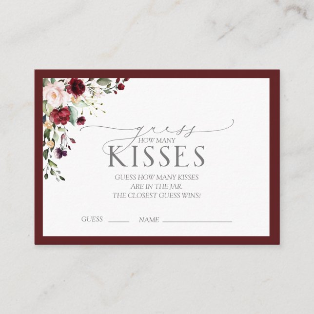 Elegant Burgundy Watercolor Bridal Shower Game Enclosure Card (Front)