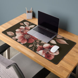 Elegant Burgundy Watercolor Floral Bouquet Desk Mat