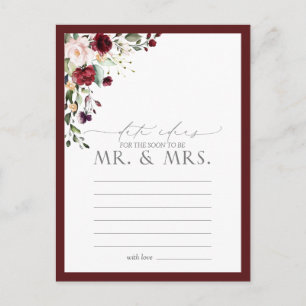 Elegant Burgundy Watercolor Floral Date Ideas Postcard