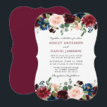 Elegant Burgundy Watercolor Floral Wedding Bracket Invitation<br><div class="desc">Modern Elegant Watercolor Burgundy Marsala Classic Blue Pink Floral with Greenery Wedding Invitation. Bracket Style.</div>