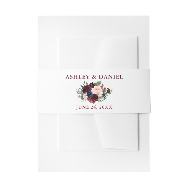 Elegant Burgundy Watercolor Floral Wedding Invitation Belly Band (Front Example)