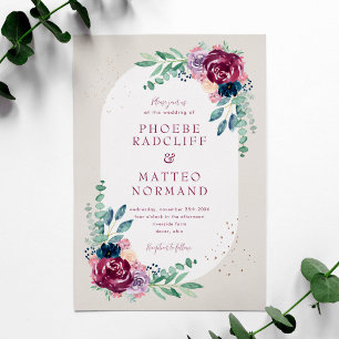 Elegant Burgundy Watercolor Flowers Wedding