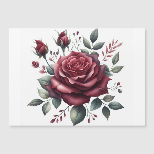 Elegant Burgundy Watercolor Roses Magnetic Card  (Front)