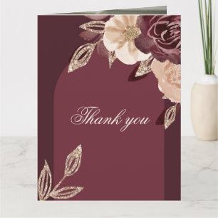Elegant Burgundy Watercolor Roses Photo Wedding Thank You Card
