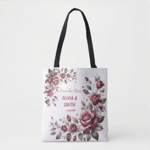 Elegant Burgundy Watercolor Roses Tote