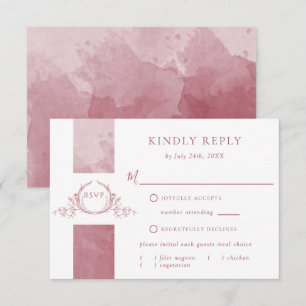 Elegant Burgundy Watercolor Wedding Monogram RSVP Card