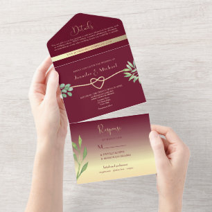 Elegant Burgundy Wedding All In One Invitation