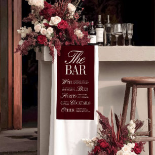 Elegant Burgundy Wedding Bar Menu Reception Decor Banner