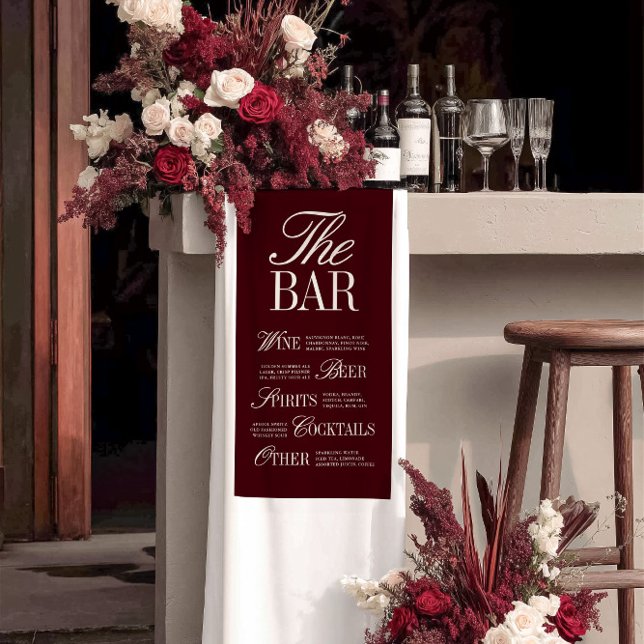 Elegant Burgundy Wedding Bar Menu Reception Decor Banner (Elegant Burgundy Wedding Bar Menu Reception Decor Banner)