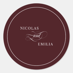 Elegant Burgundy Wedding Classic Round Sticker