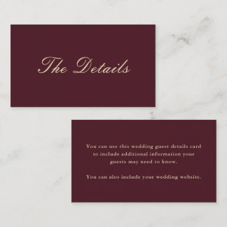 Elegant Burgundy Wedding Guest Details Enclosure Card