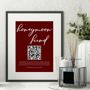 Elegant Burgundy Wedding Honeymoon Fund QR Code Poster