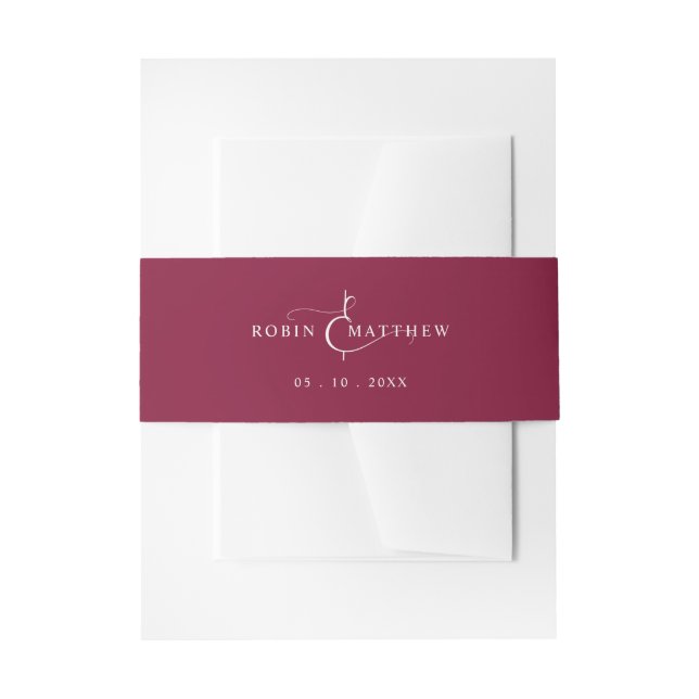 Elegant Burgundy Wedding  Invitation Belly Band (Front Example)