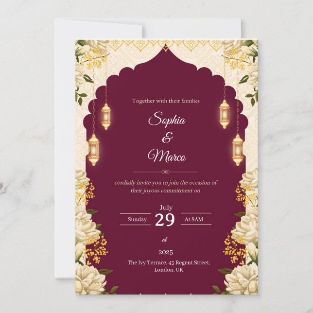 Elegant Burgundy  Wedding Invitation Card (Front)