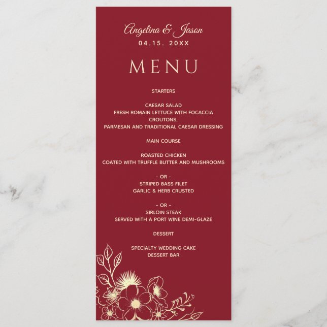Elegant Burgundy Wedding Menu (Front)