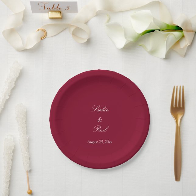 Elegant Burgundy Wedding Paper Plates (Wedding)