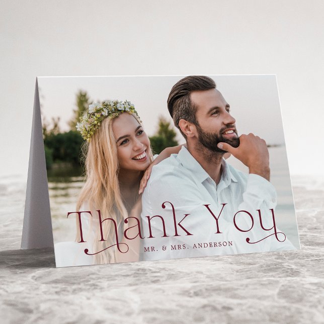 Elegant Burgundy Wedding Photo Thank You Card (Creator Uploaded)