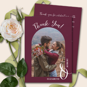 Elegant Burgundy Wedding Photo Thank You Card