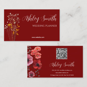 Elegant Burgundy Wedding Planner Flower Business Card