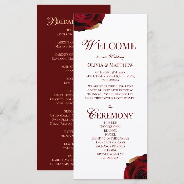 Elegant Burgundy Wedding Program (Front/Back)