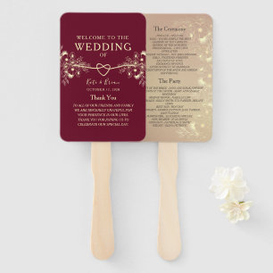 Elegant Burgundy Wedding Program Hand Fan