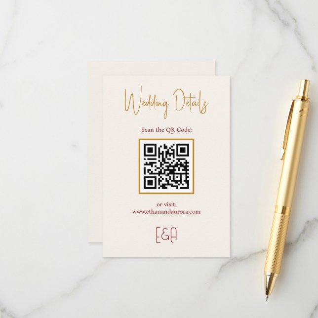 Elegant Burgundy Wedding QR Code Enclosure Card (Front/Back In Situ)
