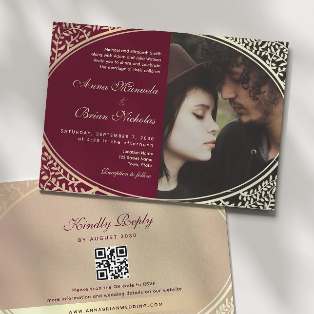 Elegant Burgundy Wedding QR Code Invitation (Creator Uploaded)