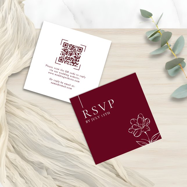 Elegant Burgundy Wedding QR Code RSVP Cards (Creator Uploaded)