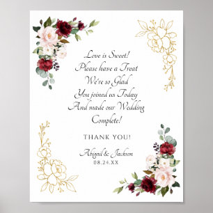 Elegant Burgundy  Wedding Reception Treat Sign