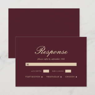 Elegant Burgundy Wedding RSVP Response Reply Card