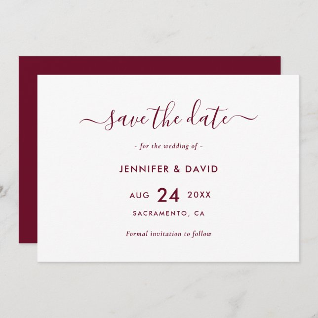 Elegant Burgundy Wedding Save The Date (Front/Back)