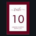 Elegant Burgundy Wedding Table Number<br><div class="desc">Elegant burgundy wedding table numbers. Easily personalise online. Matching items available to complement this modern burgundy wedding table number card.</div>