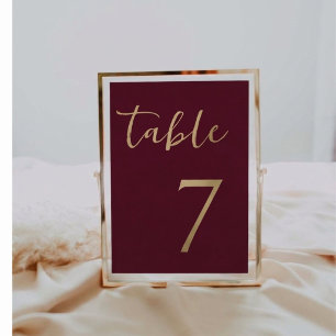 Elegant Burgundy Wedding Table Number Card Sign