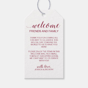 Elegant Burgundy Wedding Welcome Gift Basket Bag Tags