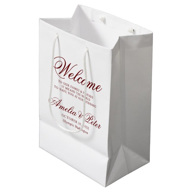 Elegant Burgundy Wedding Welcome Medium Gift Bag (Front Angled)