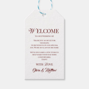 Elegant Burgundy Welcome Wedding Gift Tags