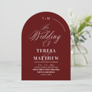 Elegant Burgundy & White Classic Script Wedding Invitation