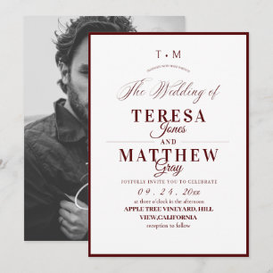 Elegant Burgundy & White Classic Script Wedding Invitation