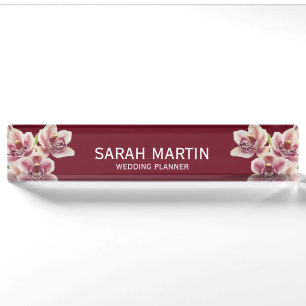 Elegant Burgundy & White Exotic Orchid Flowers Des Nameplate