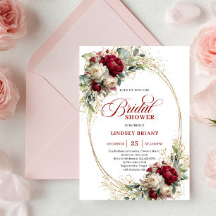 Elegant Burgundy White Floral Gold Shower Invite