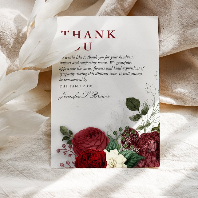 Elegant Burgundy & White Floral Sympathy Thank You Card (Creator Uploaded)