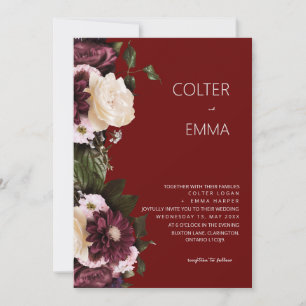 Elegant Burgundy & White Floral Watercolor wedding Invitation