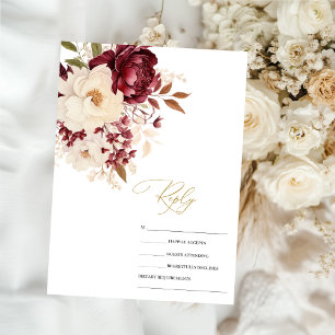 Elegant Burgundy White Flowers RSVP   Invitation