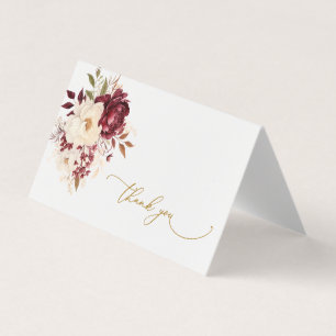 Elegant Burgundy White Flowers Thank You Card