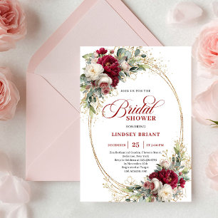Elegant Burgundy White Rose Gold Bridal Shower  Invitation