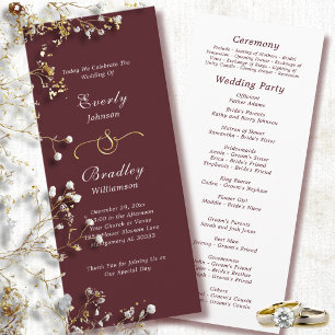 Elegant Burgundy White Script Fall Winter Wedding Programme