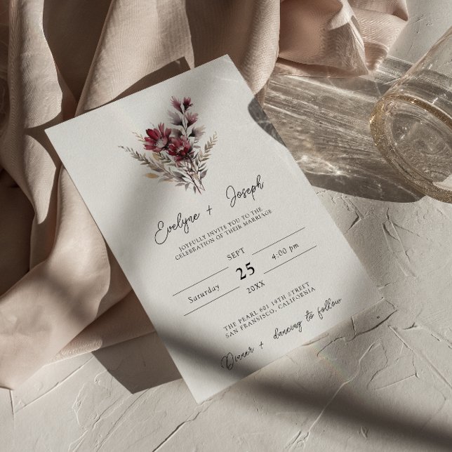 Elegant Burgundy Wildflower Boho Floral Wedding    Invitation (Creator Uploaded)