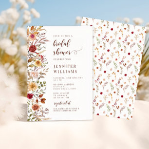 Elegant Burgundy Wildflower Fall Bridal Shower  Invitation