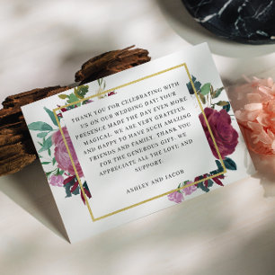 Elegant burgundy / wine garden floral wedding thank you card