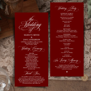 Elegant Burgundy Wine Red Formal Wedding Ceremony Programme